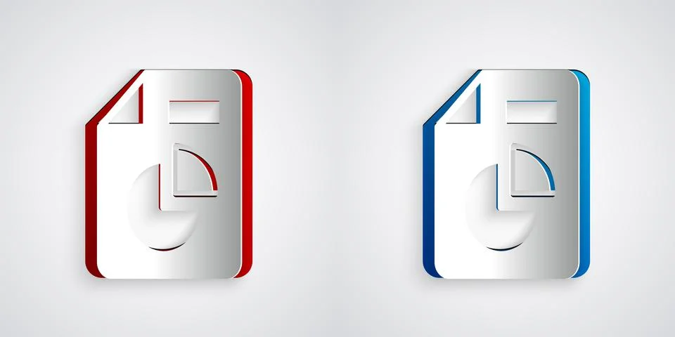 Paper cut Document with graph chart icon isolated on grey background. Report Illustrazione stock