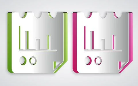 Paper cut Document with graph chart icon isolated on grey background. Report Illustrazione stock