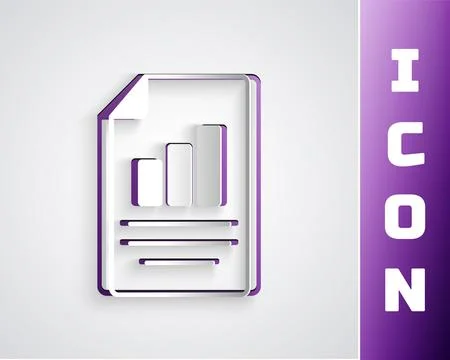Paper cut Document with graph chart icon isolated on grey background. Repor.. Ilustração Stock