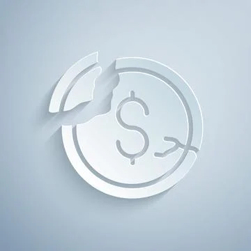 Paper cut Dollar rate decrease icon isolated on grey background. Cost reduction Stock Illustration