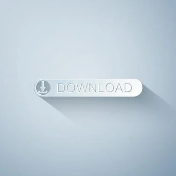 Paper cut Download button with arrow icon isolated on grey background. Upload Stockillustratie