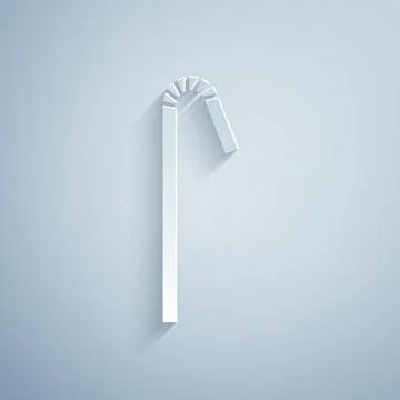 Paper cut Drinking plastic straw icon isolated on grey background. Paper ar.. Stock Illustration
