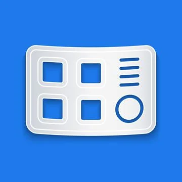 Paper cut Drum machine icon isolated on blue background. Musical equipment Illustrazione stock