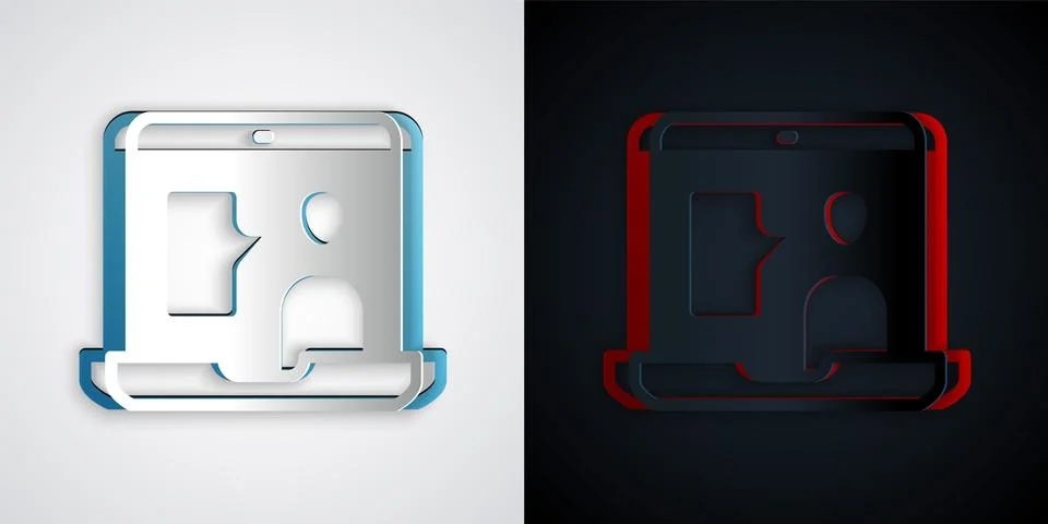 Paper cut E-learning of different foreign languages icon isolated on grey a.. 스톡 일러스트