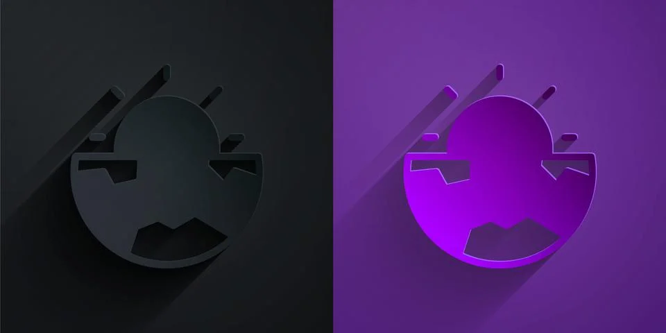 Paper cut Earth core structure crust icon isolated on black on purple background Stock Illustration
