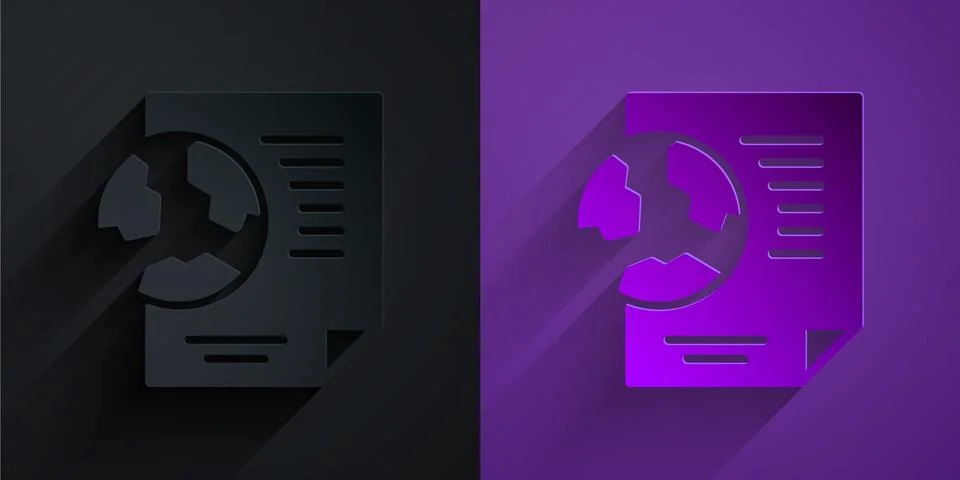 Paper cut Earth globe with document icon isolated on black on purple background Stock Illustration