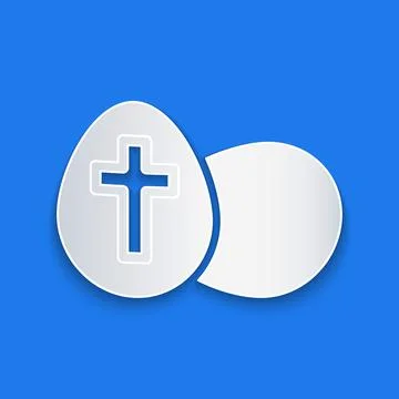 Paper cut Easter egg icon isolated on blue background. Happy Easter. Paper art 스톡 일러스트