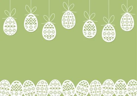 Paper cut Easter eggs hanging - landscape green background Stock Illustration