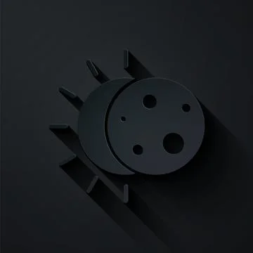 Paper cut Eclipse of the sun icon isolated on black background. Total sonar Ilustração Stock