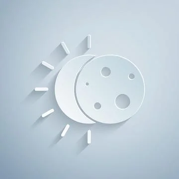 Paper cut Eclipse of the sun icon isolated on grey background. Total sonar Stock Illustration