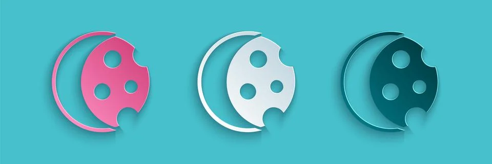 Paper cut Eclipse of the sun icon isolated on blue background. Total sonar Stock Illustration