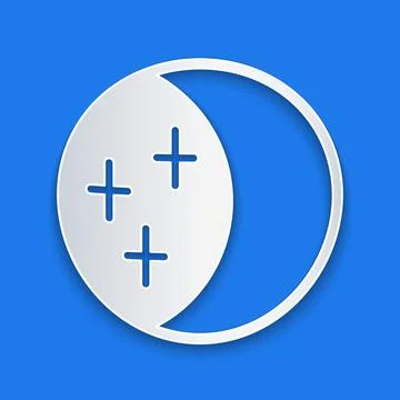 Paper cut Eclipse of the sun icon isolated on blue background. Total sonar Stock Illustration