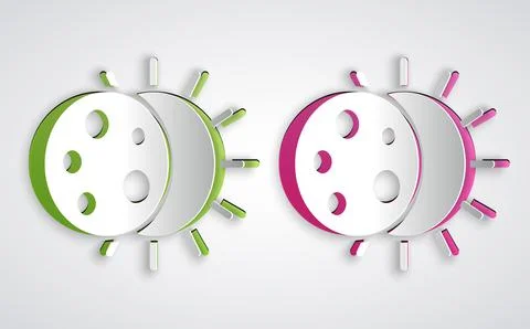 Paper cut Eclipse of the sun icon isolated on grey background. Total sonar Stock Illustration