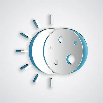 Paper cut Eclipse of the sun icon isolated on grey background. Total sonar .. Stock Illustration