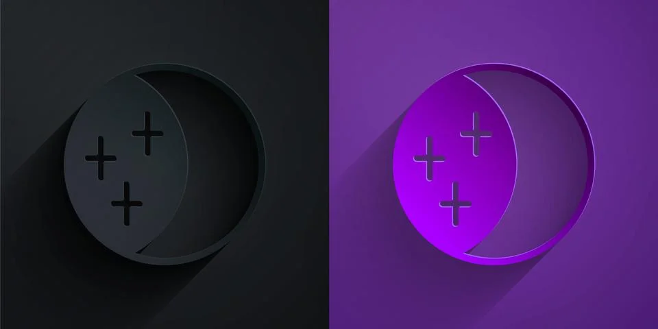 Paper cut Eclipse of the sun icon isolated on black on purple background. T.. Stock Illustration