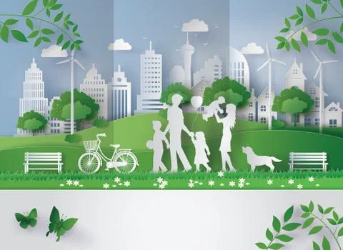 Paper cut of eco concept. Stock Illustration