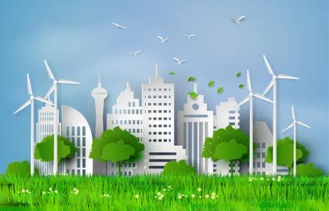 Paper cut of eco concept. Stock Illustration