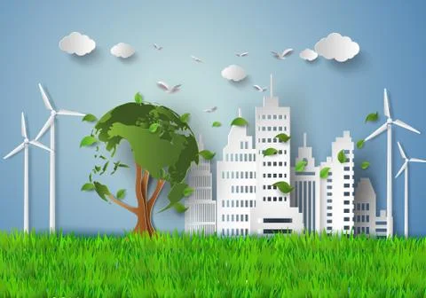 Paper cut of eco Stock Illustration