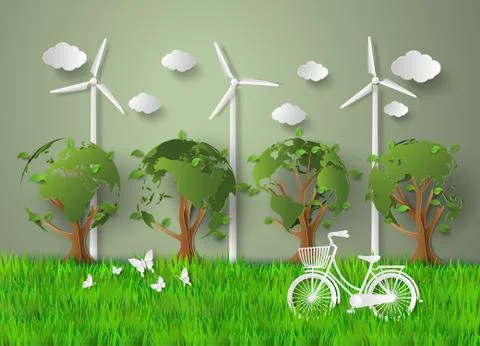 Paper cut of eco. Stock Illustration