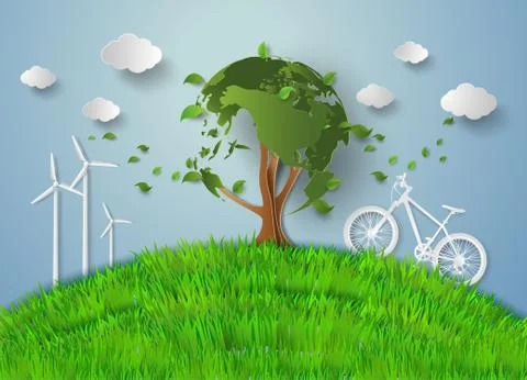 Paper cut of eco Stock Illustration