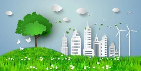 Paper cut of eco. Stock Illustration