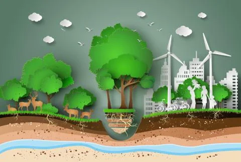 Paper cut of eco. Stock Illustration