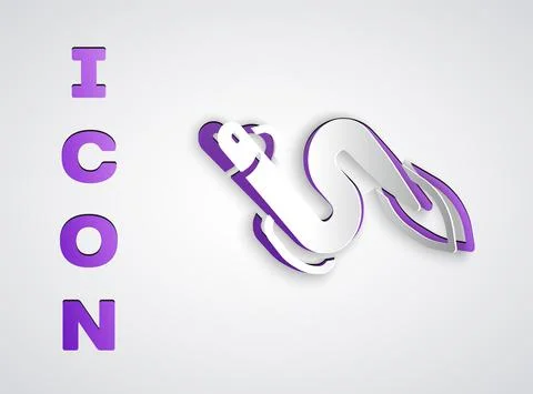 Paper cut Eel fish icon isolated on grey background. Paper art style. Vector Stock Illustration