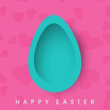 Paper Cut Egg Isolated on Pink Hearts Pattern Background for Happy Easter C.. イラスト素材