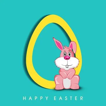 Paper Cut Egg Shape with Cute Cartoon Bunny Illustration for Happy Easter C.. Stock Illustration