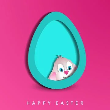 Paper Cut Egg Shape with Cute Cartoon Chicken Illustration for Happy Easter.. Stock Illustration