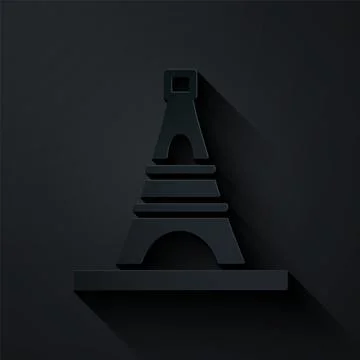 Paper cut Eiffel tower icon isolated on black background. France Paris landmark Illustrazione stock