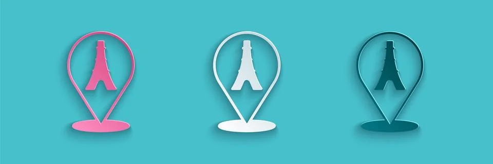Paper cut Eiffel tower icon isolated on blue background. France Paris landmark 스톡 일러스트