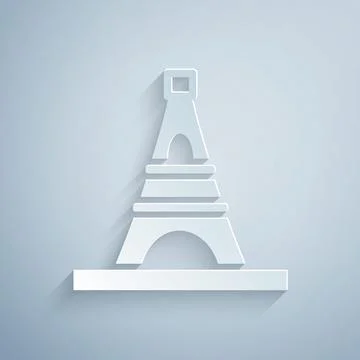 Paper cut Eiffel tower icon isolated on grey background. France Paris landmark 스톡 일러스트