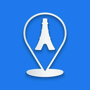 Paper cut Eiffel tower icon isolated on blue background. France Paris landmar Stock Illustration
