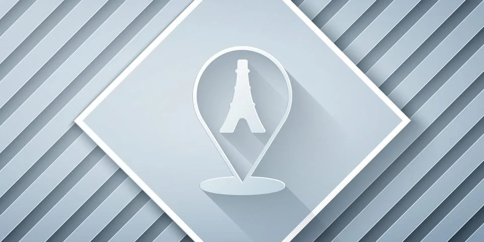 Paper cut Eiffel tower icon isolated on grey background. France Paris landmark Illustrazione stock
