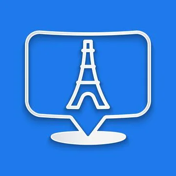 Paper cut Eiffel tower icon isolated on blue background. France Paris landmark Illustrazione stock