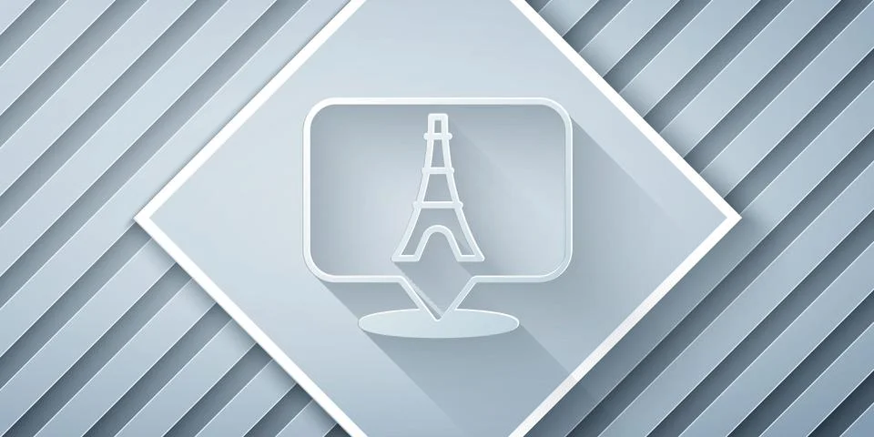 Paper cut Eiffel tower icon isolated on grey background. France Paris landmark Stock Illustration