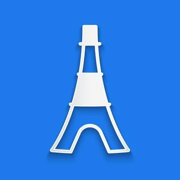 Paper cut Eiffel tower icon isolated on blue background. France Paris landmark Stock Illustration