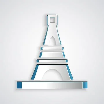 Paper cut Eiffel tower icon isolated on grey background. France Paris landmar Illustrazione stock