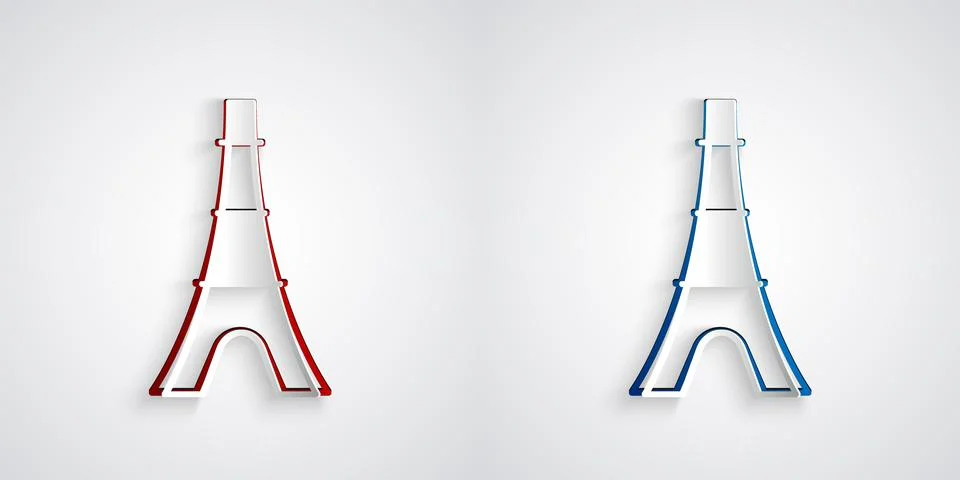 Paper cut Eiffel tower icon isolated on grey background. France Paris landm.. Illustrazione stock