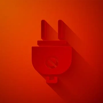 Paper cut Electric plug icon isolated on red background. Concept of connectio Stock Illustration