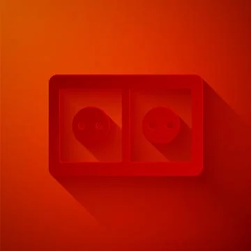 Paper cut Electrical outlet icon isolated on red background. Power socket Stock Illustration