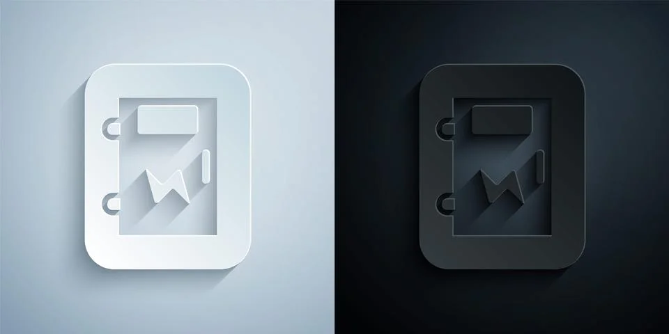 Paper cut Electrical panel icon isolated on grey and black background. Paper art Stock Illustration