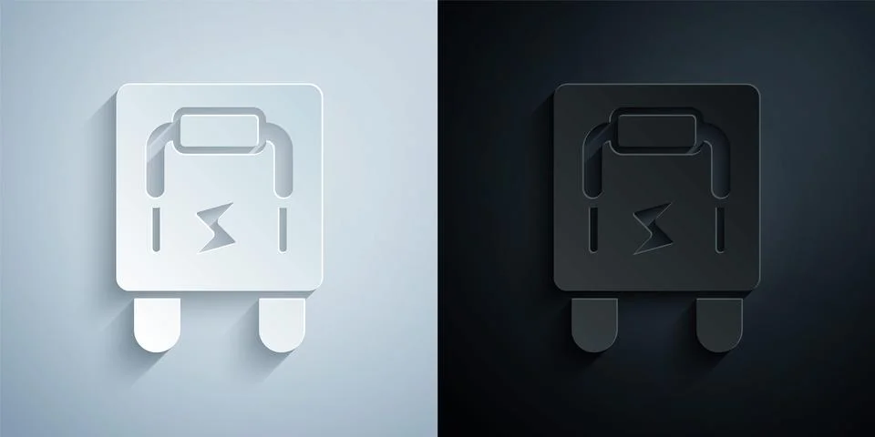 Paper cut Electrical panel icon isolated on grey and black background. Switch Stockillustratie