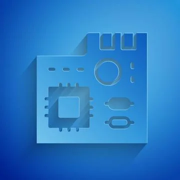 Paper cut Electronic computer components motherboard digital chip integrated Illustrazione stock