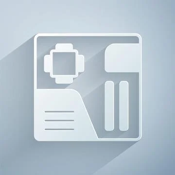 Paper cut Electronic computer components motherboard digital chip integrated Illustrazione stock