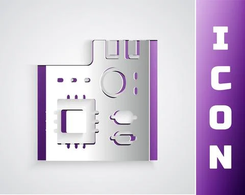 Paper cut Electronic computer components motherboard digital chip integrated Illustrazione stock