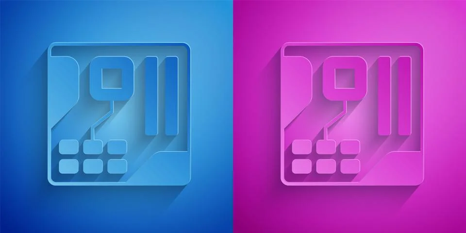 Paper cut Electronic computer components motherboard digital chip integrated Stock Illustration