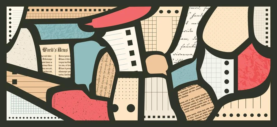 Paper Cut elements set for Collage. Pieces of retro Newspaper with vintage .. イラスト素材