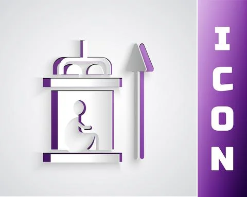 Paper cut Elevator for disabled icon isolated on grey background. Paper art 스톡 일러스트